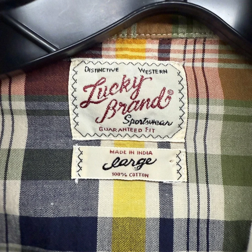 Vintage Lucky Brand‎ Shirt Mens L Sportwear Plaid Button Up Western Rodeo Cowboy